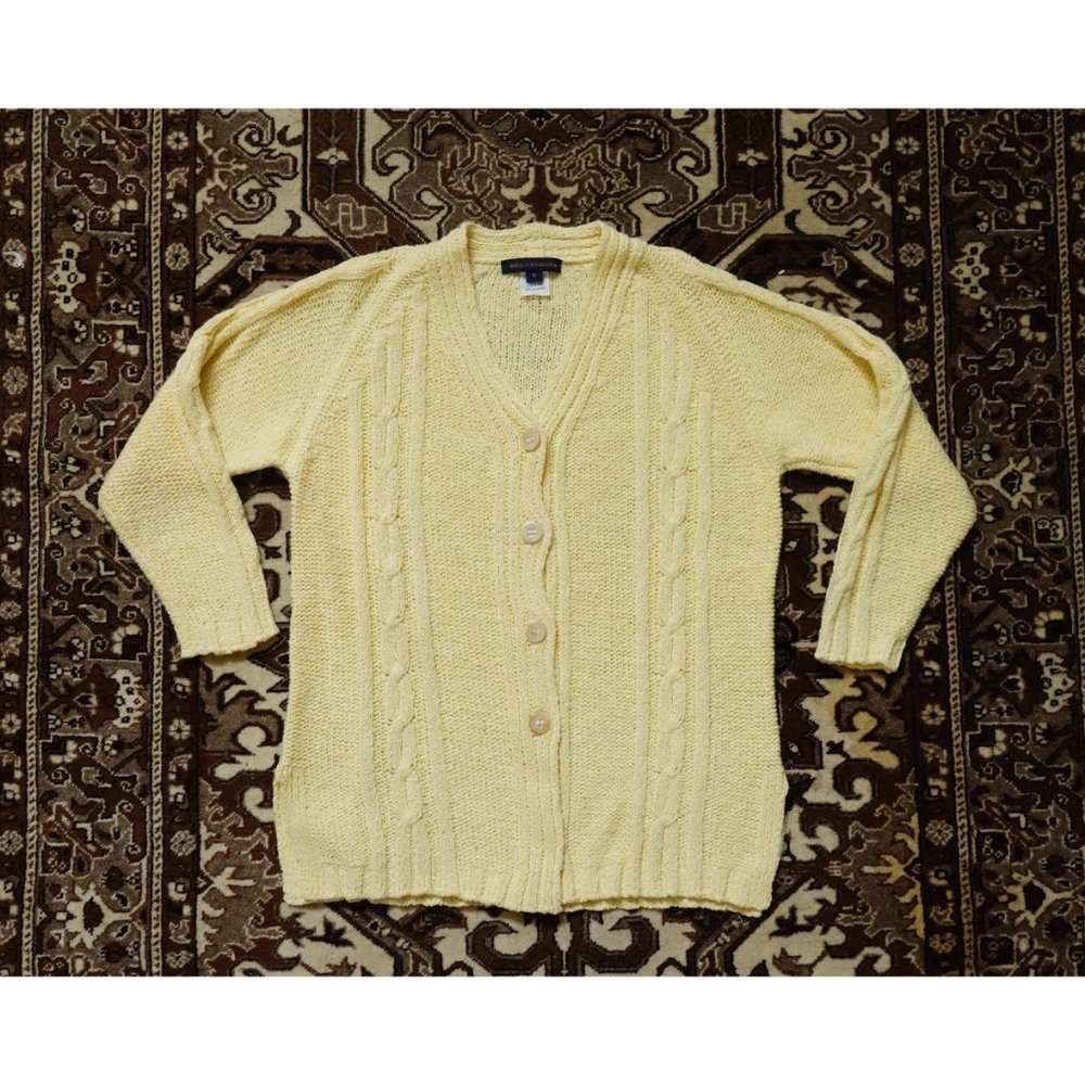 Vintage Light Yellow Cotton Chunky Cardigan sz S - Picture 3 of 4